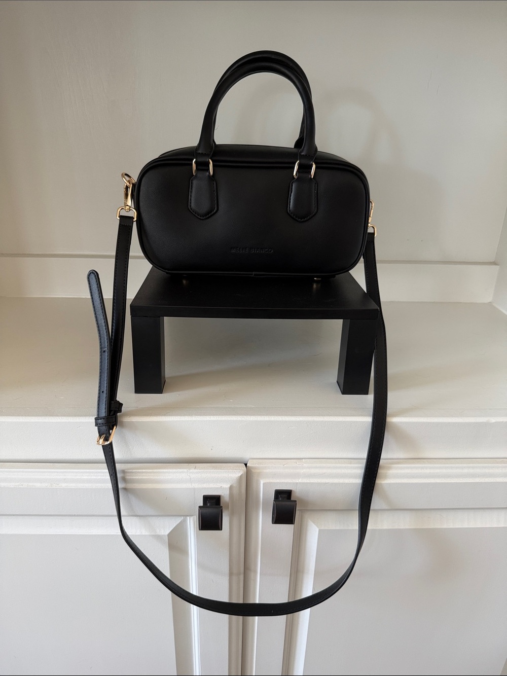 Melie Blanco Black Leather Crossbody Satchel